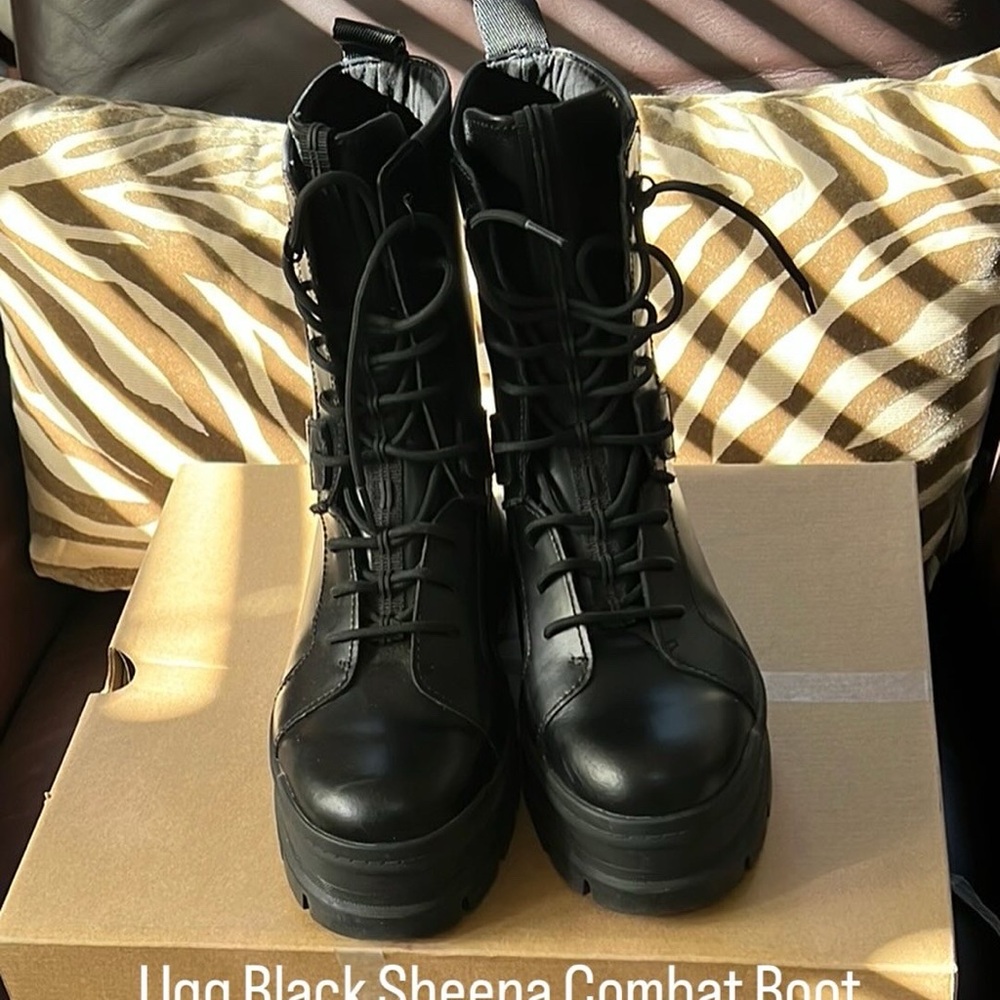 Women's Ugg “Sheena” Black Combat Boots